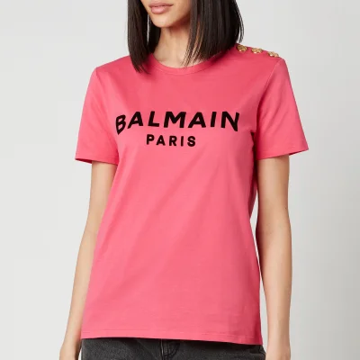 Balmain Women's Flocked Logo L T-Shirt - Fuchcia/Noir