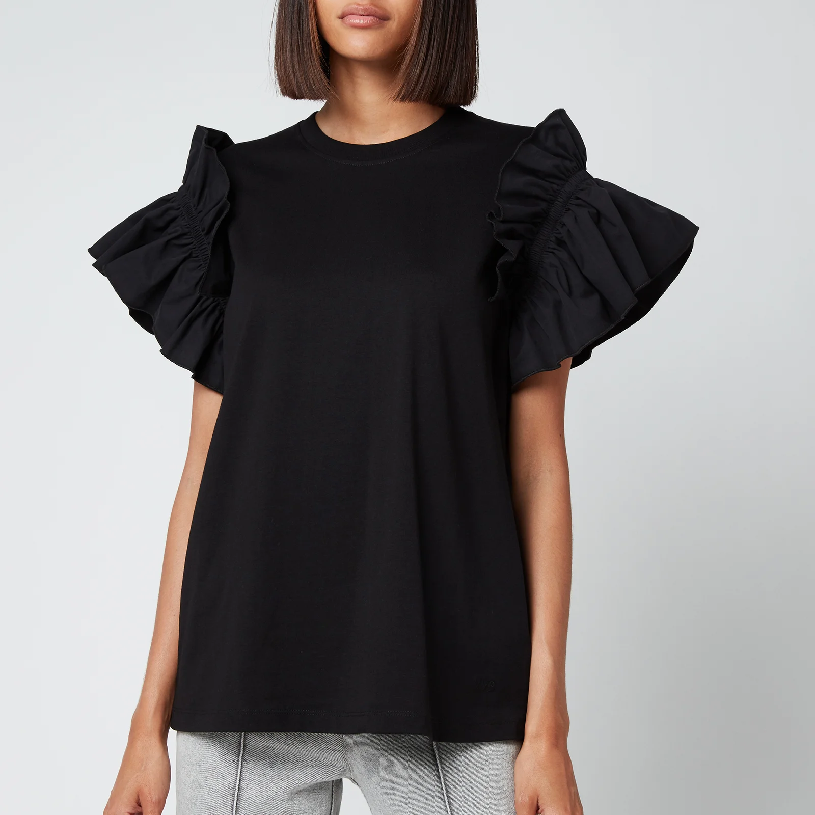 Victoria, Victoria Beckham Women's Ruffle Shirting Sleeve T-Shirt - Black Image 1