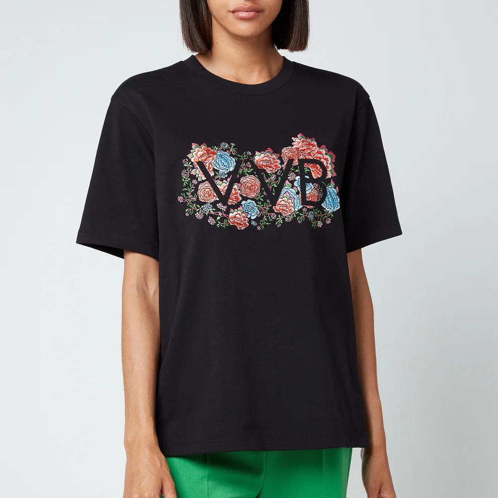Victoria, Victoria Beckham Women's Embroidered Floral Logo Heavy Jersey T-Shirt - Black Image 1