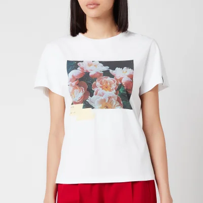 Golden Goose Women's Ania Regular S/S Flowers Postcard/Digital/Tape/D.I.Y. T-Shirt - White/Multicolour