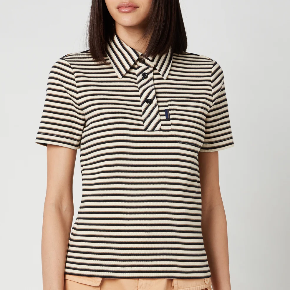 See By Chloé Women's Stripe Polo Top - White Beige Image 1