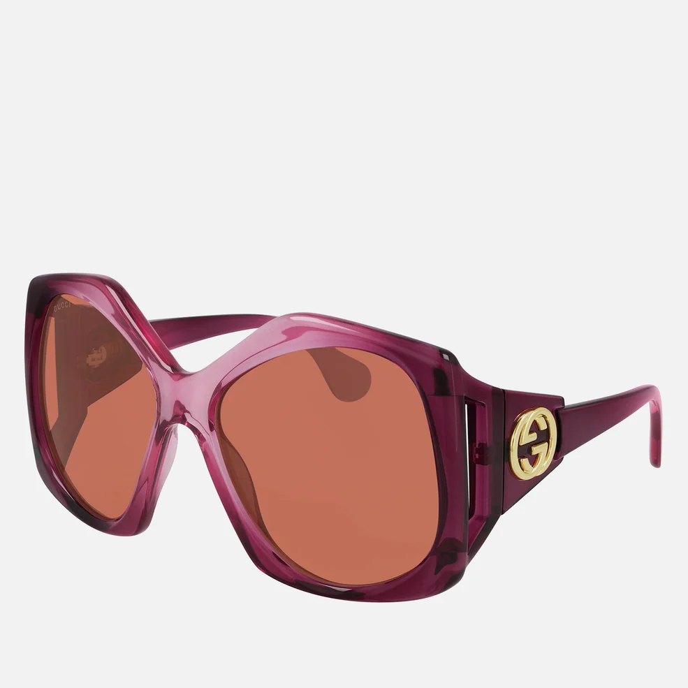 Gucci Women's 70's Fork Acetate Sunglasses - Burgundy/Burgundy/Orange Image 1