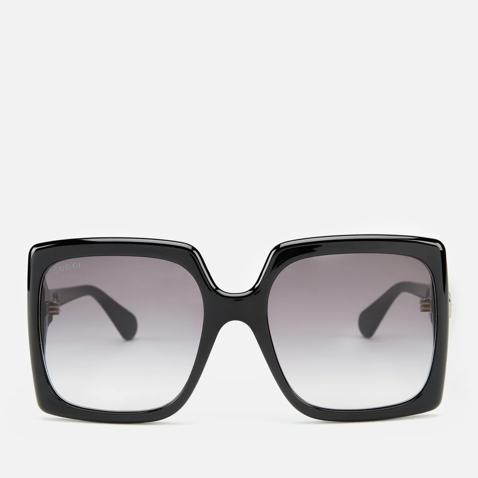 Gucci Women's 70's Fork Square Frame Sunglasses - Black/Black/Grey Image 1