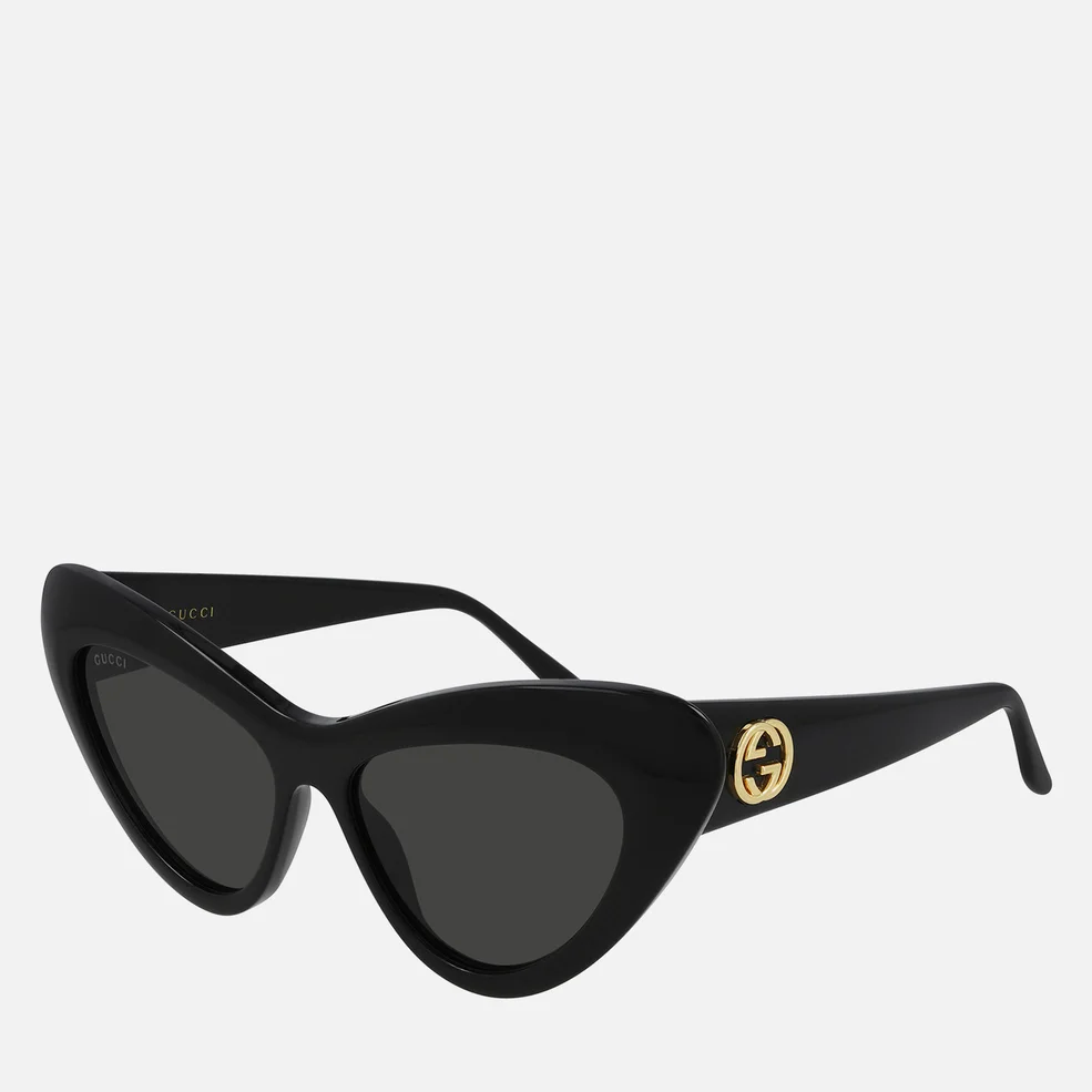 Gucci Women's GG Cat Eye Acetate Sunglasses - Black/Black/Grey Image 1
