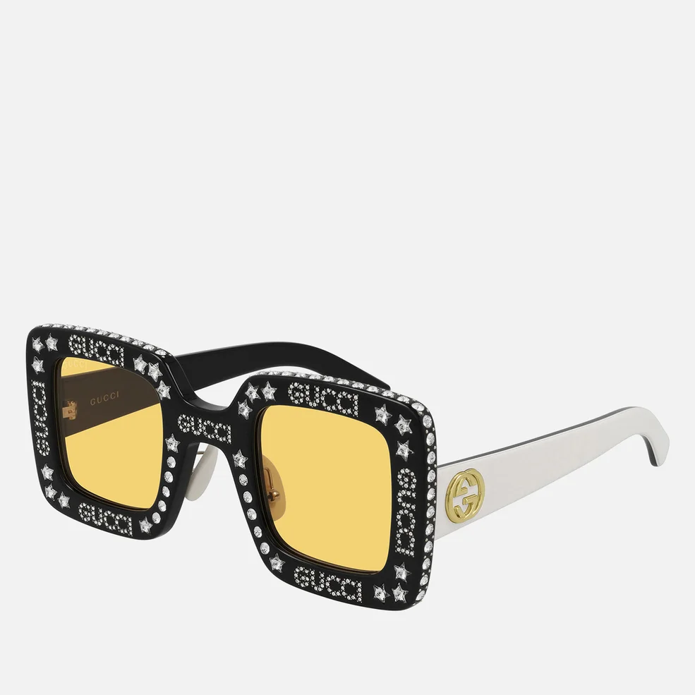 Gucci Women's Square Frame Acetate Sunglasses - Black/Ivory/Yellow Image 1