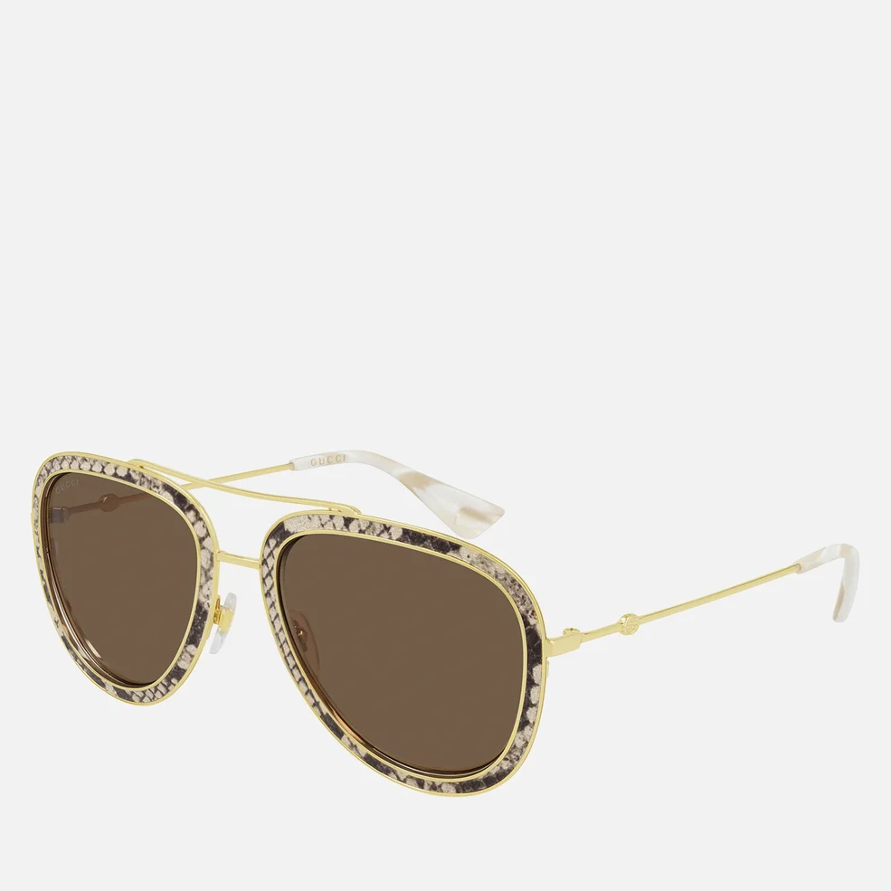 Gucci Women's Leather Snake Print Pilot Sunglasses - Yellow/Gold/Brown Image 1