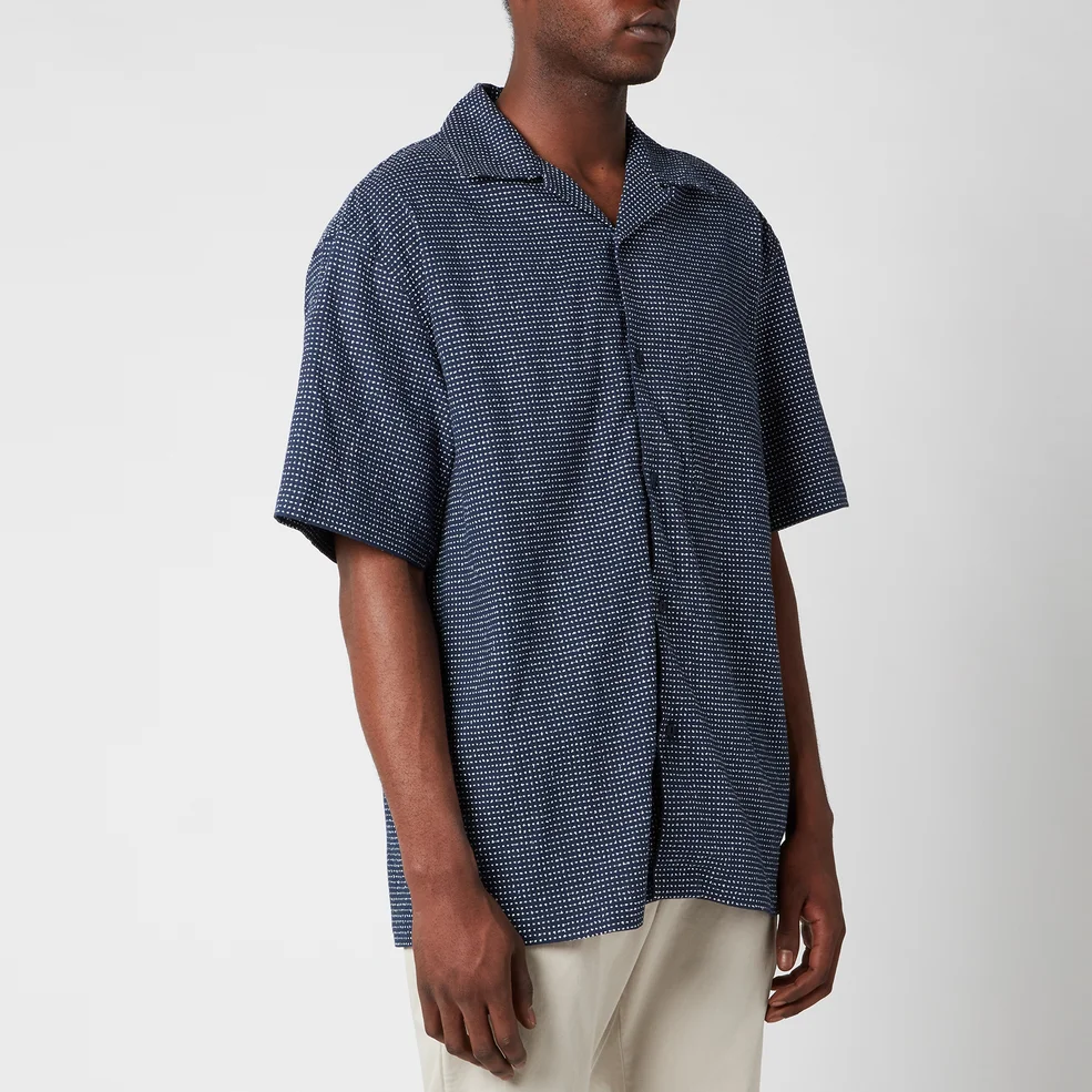 YMC Men's Mitchum Sashiko Stitch Short Sleeve Shirt - Navy Image 1