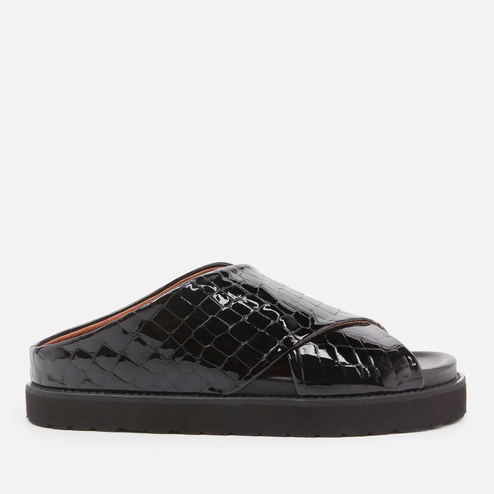 Ganni Women's Belly Croc Leather Slide Sandals - Black Image 1