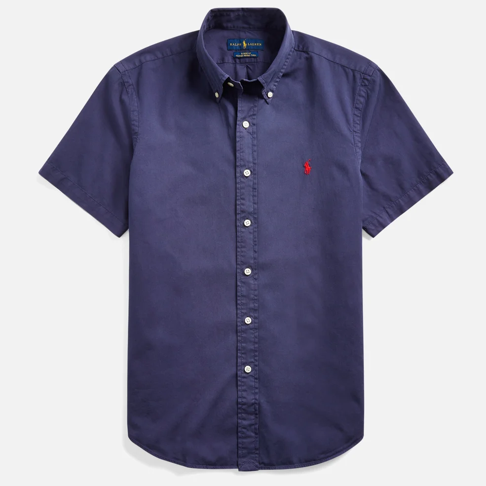 Polo Ralph Lauren Men's Slim Fit Garment Dyed Twill Short Sleeve Shirt - Cruise Navy Image 1