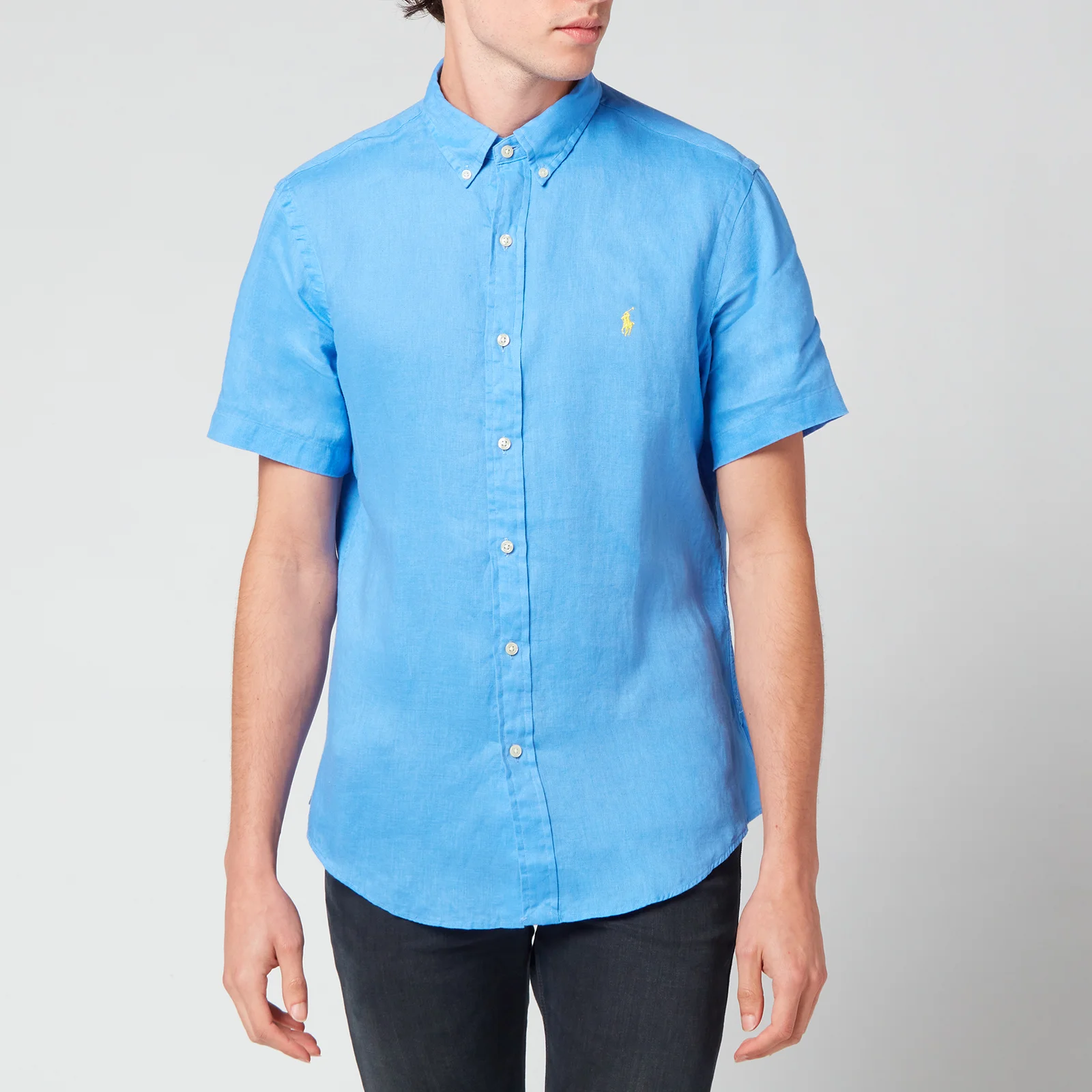 Polo Ralph Lauren Men's Slim Fit Linen Short Sleeve Shirt - Harbor Island Blue Image 1