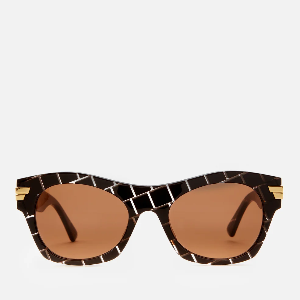 Bottega Veneta Women's Intrecciato Print Rectangle Acetate Sunglasses - Brown Image 1