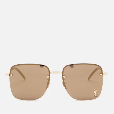 Saint Laurent Women's Square Metal Sunglasses - Gold/Brown