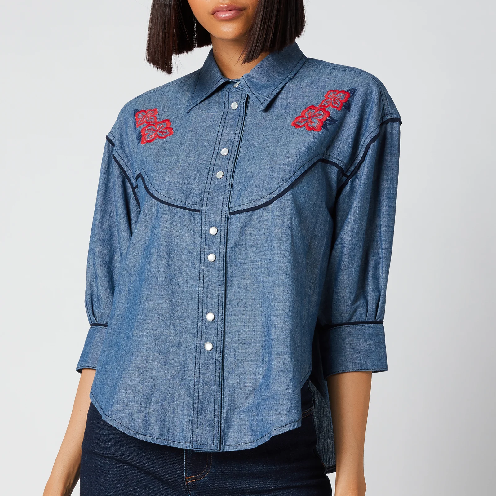 See by Chloé Women's Chambray Frill Collar Shirt - Faded Indigo Image 1