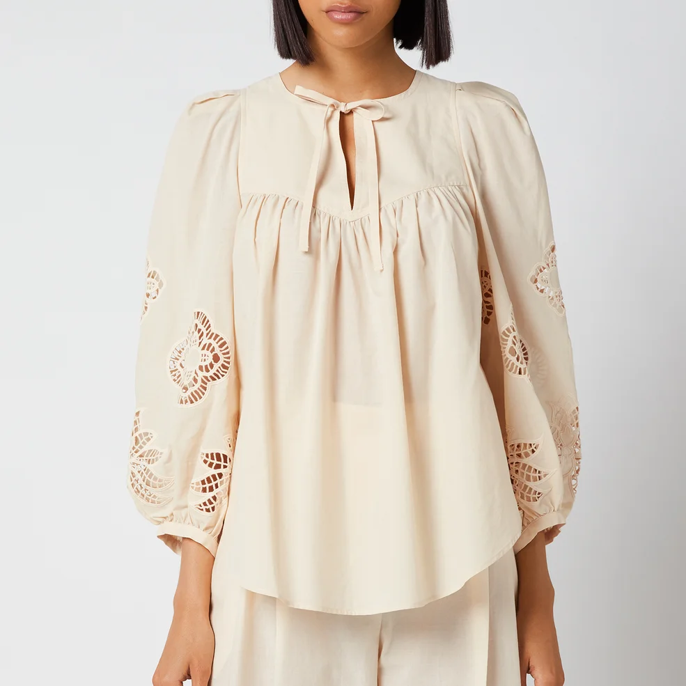 See by Chloé Women's Cotton Voile & Guipure Blouse - Macadamia Brown Image 1