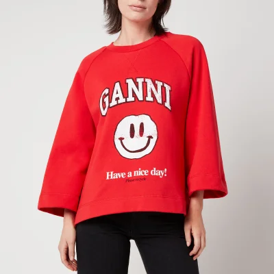 Ganni Women's Isoli Oversized Raglan Smiley Sweatshirt - Flame Scarlet