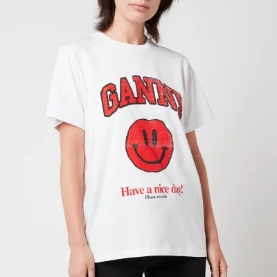 Ganni Women's Smiley Basic Cotton Jersey T-Shirt - Bright White