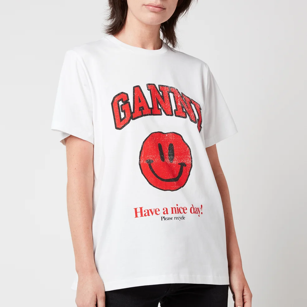 Ganni Women's Smiley Basic Cotton Jersey T-Shirt - Bright White Image 1