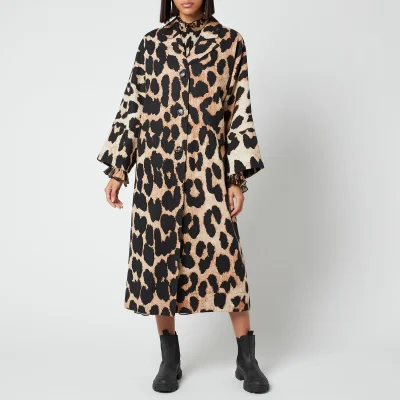 Ganni Women's Linen Canvas Coat - Maxi Leopard