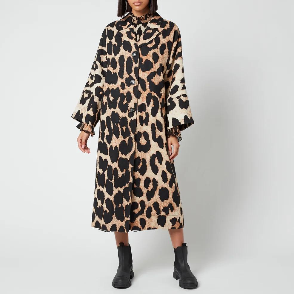 Ganni Women's Linen Canvas Coat - Maxi Leopard Image 1