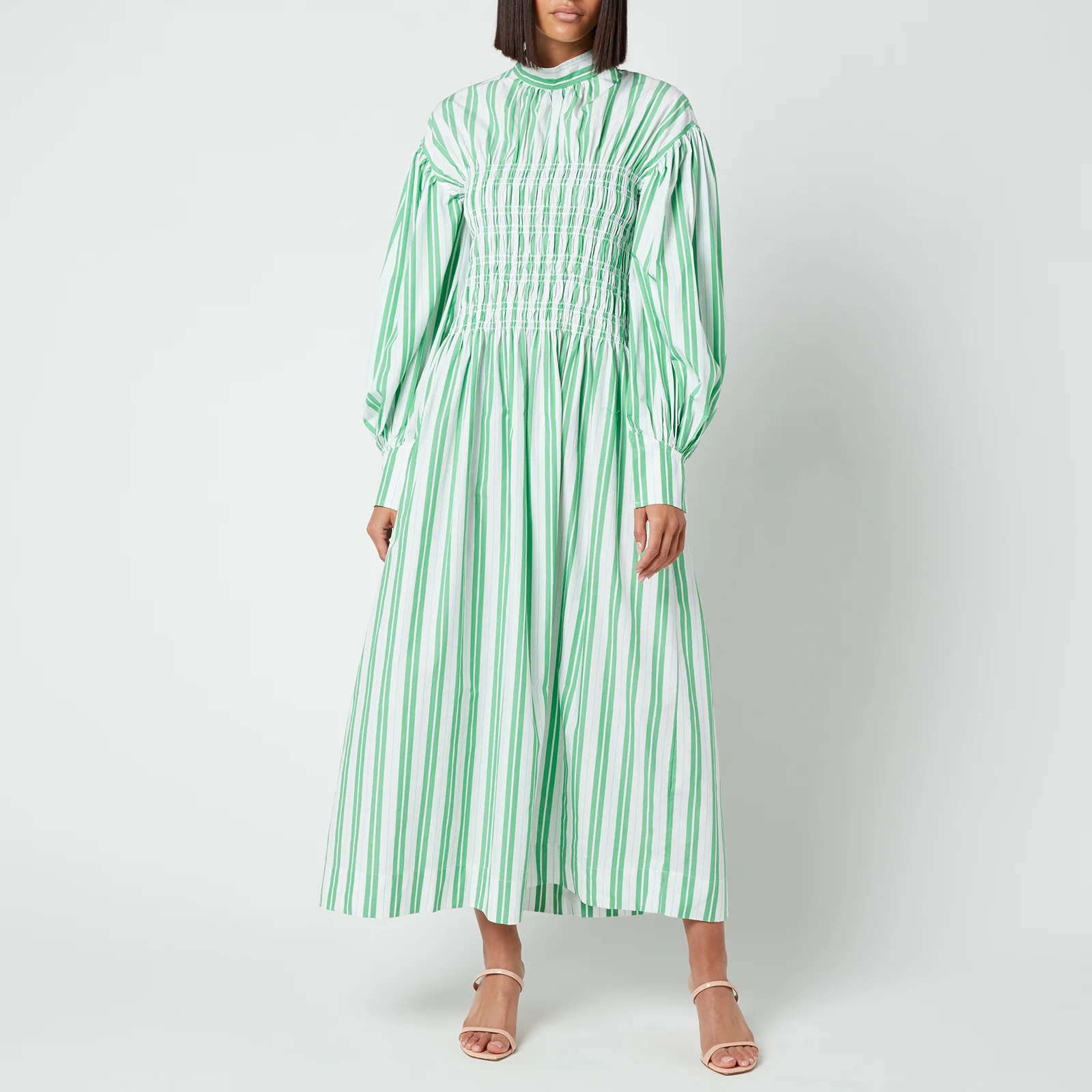Ganni Women's Smock Stripe Cotton Dress - Kelly Green Image 1