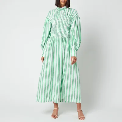 Ganni Women's Smock Stripe Cotton Dress - Kelly Green