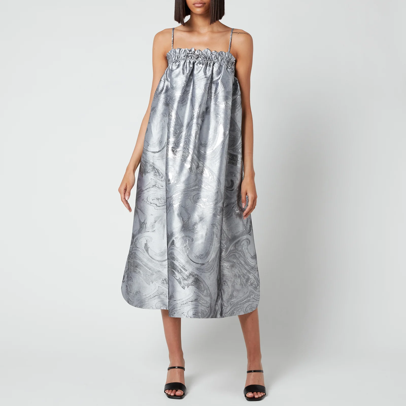 Ganni Women's Shiny Jacquard Strap Dress - Silver Image 1