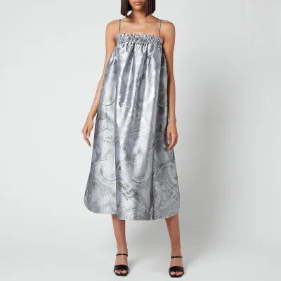Ganni Women's Shiny Jacquard Strap Dress - Silver