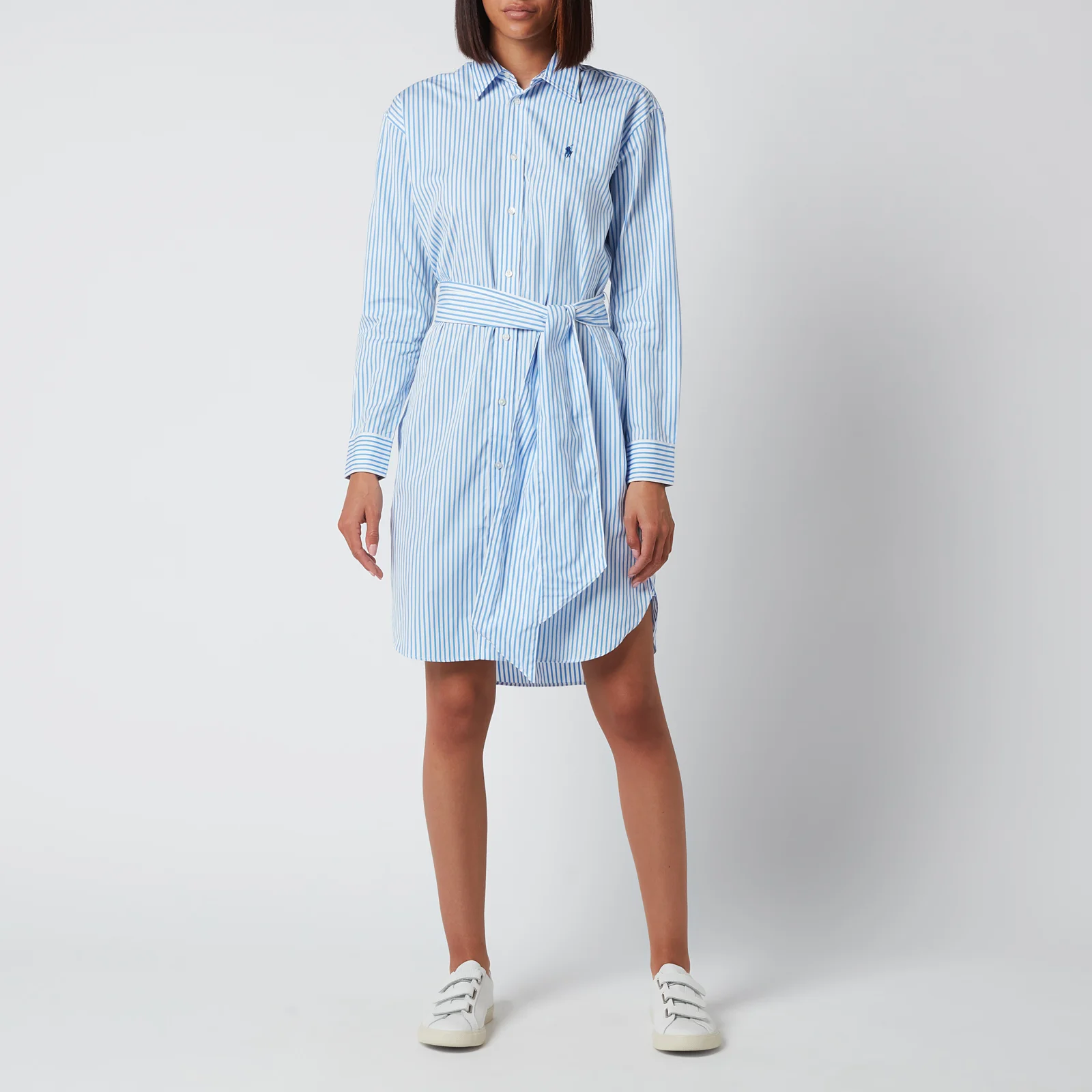 Polo Ralph Lauren Women's Long Sleeve Dress - White/Blue Image 1
