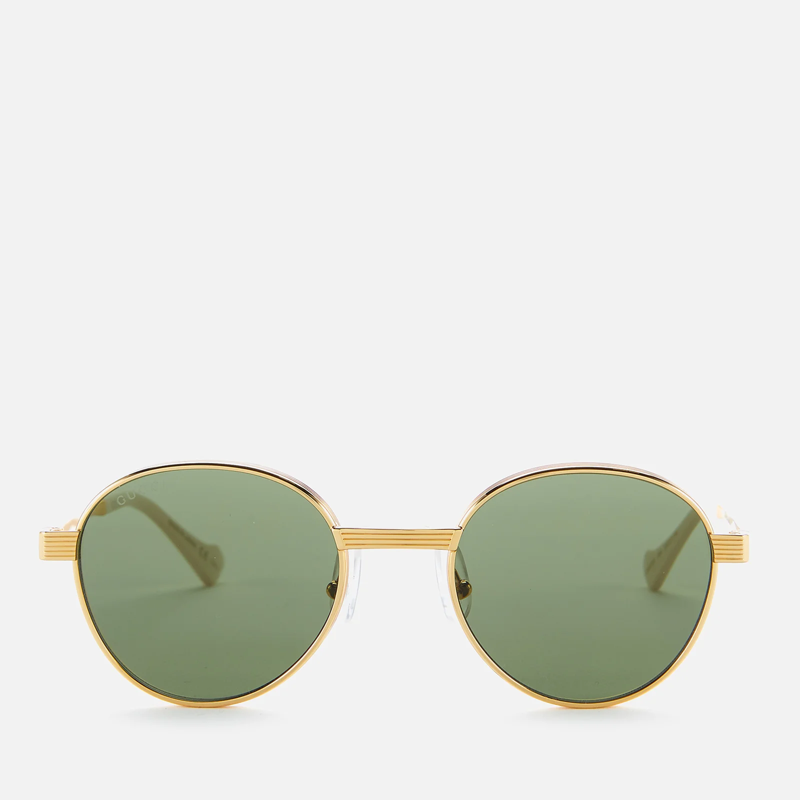 Gucci Men's Rounded Metal Sunglasses - Gold/Green Image 1