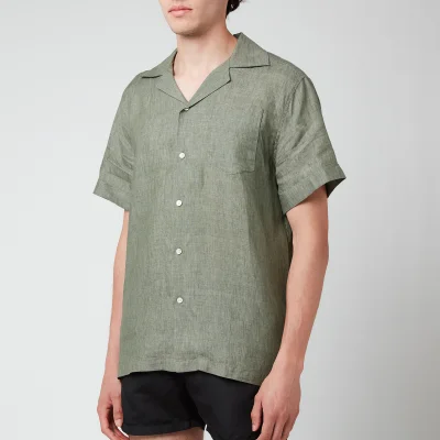 Frescobol Carioca Men's Thomas Linen Short Sleeve Shirt - Green Bay