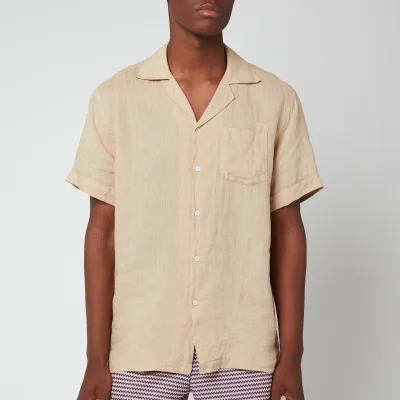 Frescobol Carioca Men's Thomas Linen Short Sleeve Shirt - Sand Dune