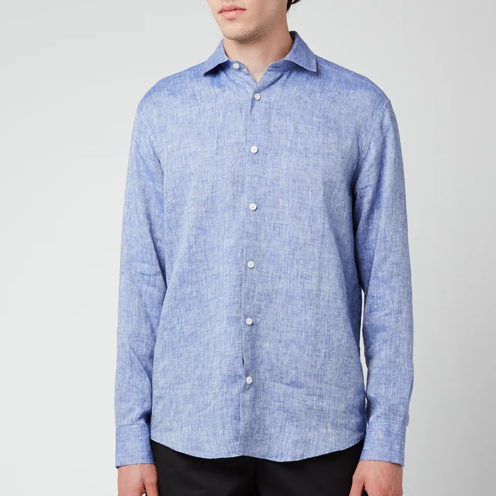Frescobol Carioca Men's Antonio Linen Long Sleeve Shirt - Melange Blue Image 1