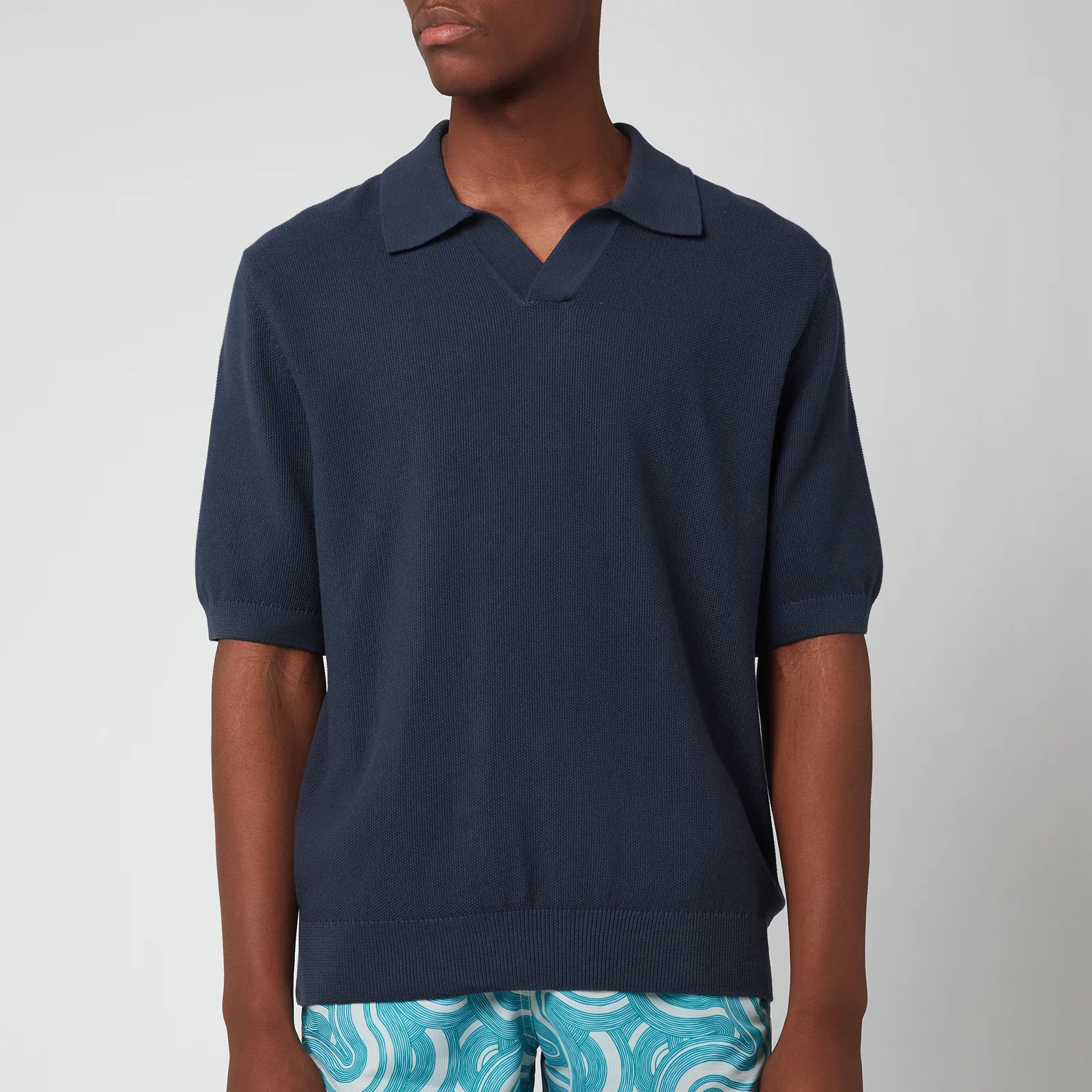 Frescobol Carioca Men's Cotton Silk Blend V Polo Shirt - Navy Image 1