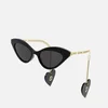 Gucci Women's Cat Eye Acetate Frames with Charm Sunglasses - Black/Gold/Grey - Image 1
