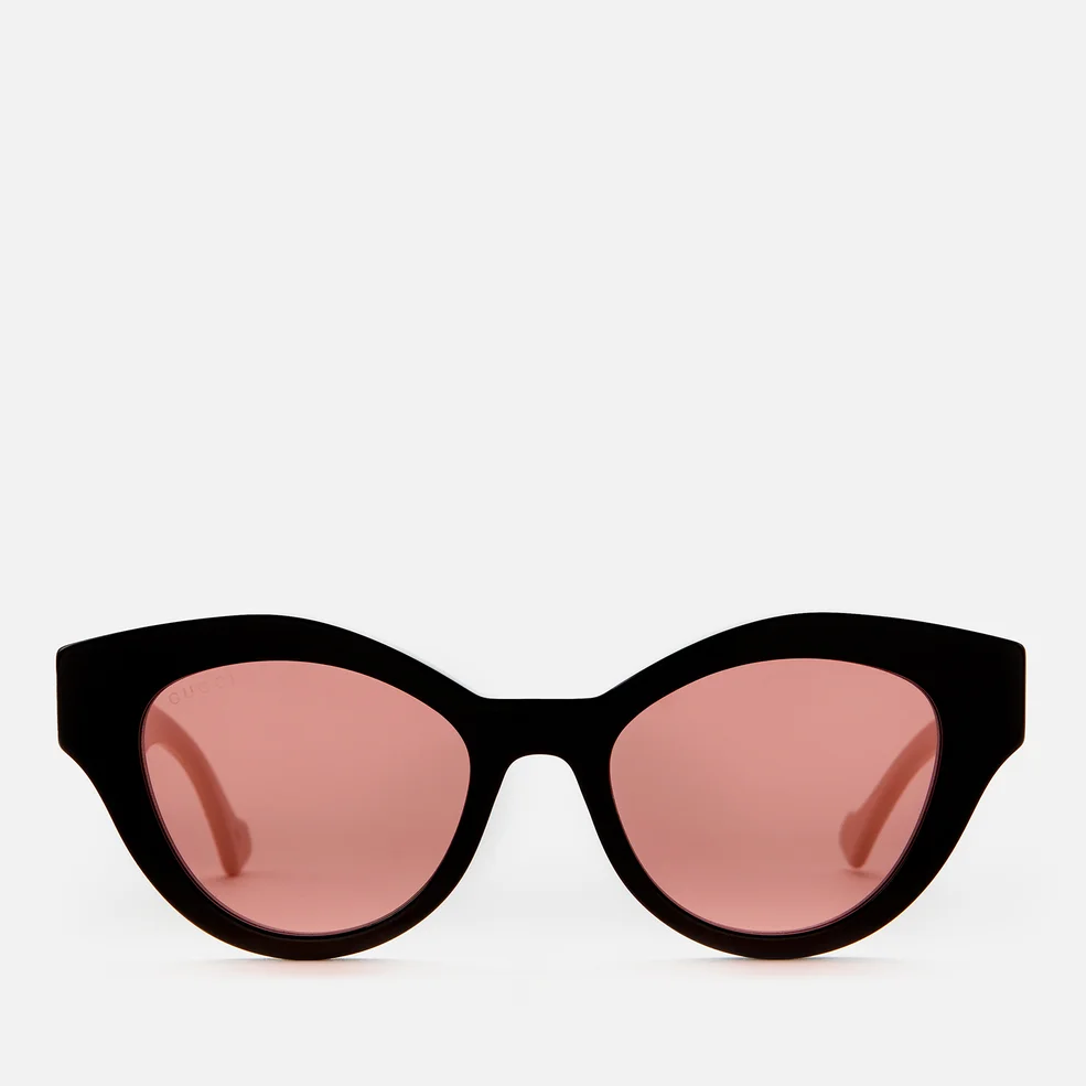 Gucci Women's Acetate Cat Eye Sunglasses with Contrast Arms - Black/White/Orange Image 1