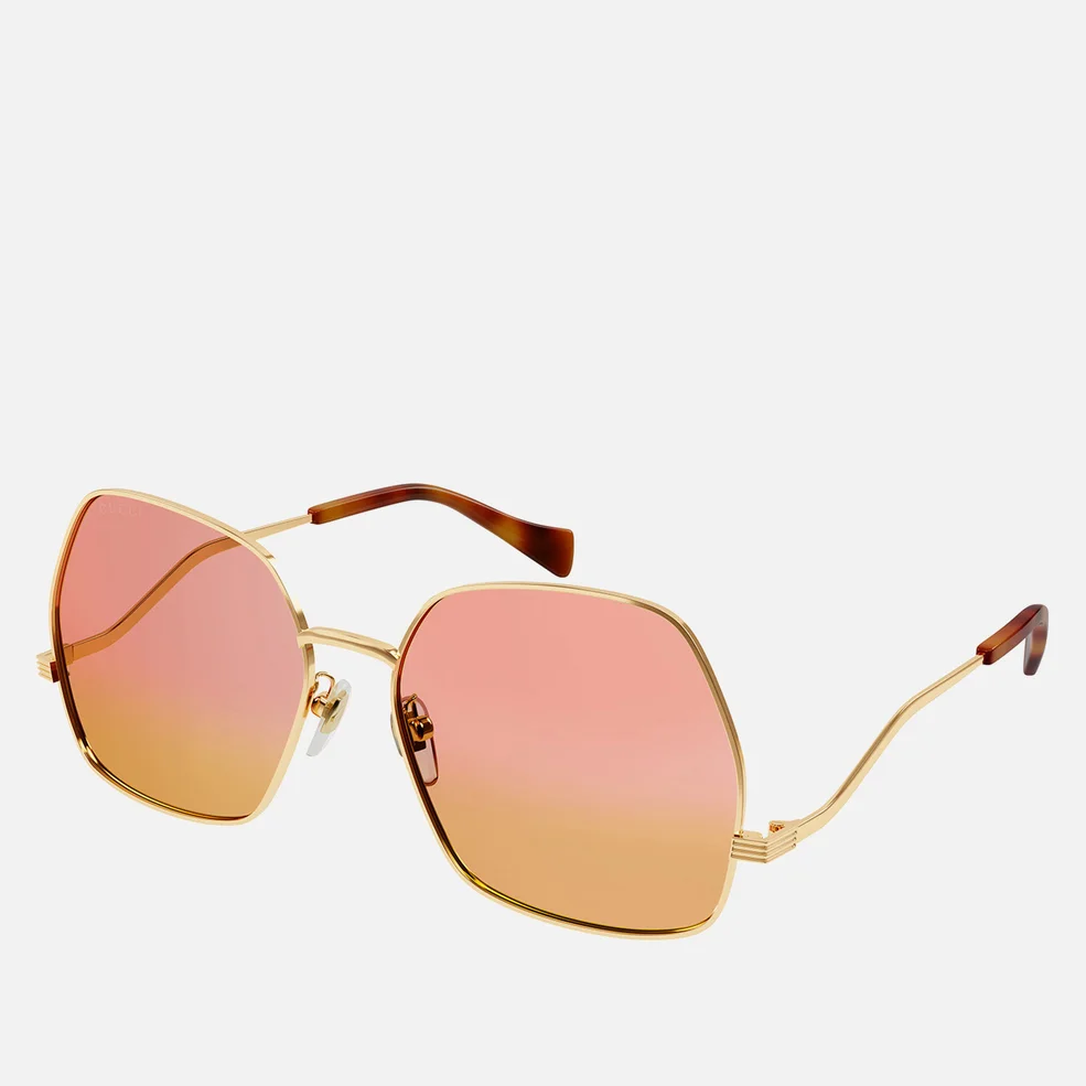 Gucci Women's Over Sized Metal Frame Wave Sunglasses - Gold/Pink Image 1