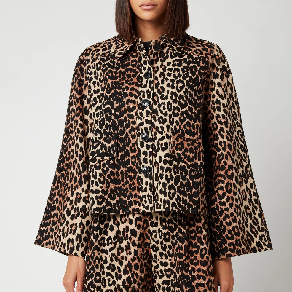 Ganni Women's Linen Canvas Jacket - Leopard Image 1