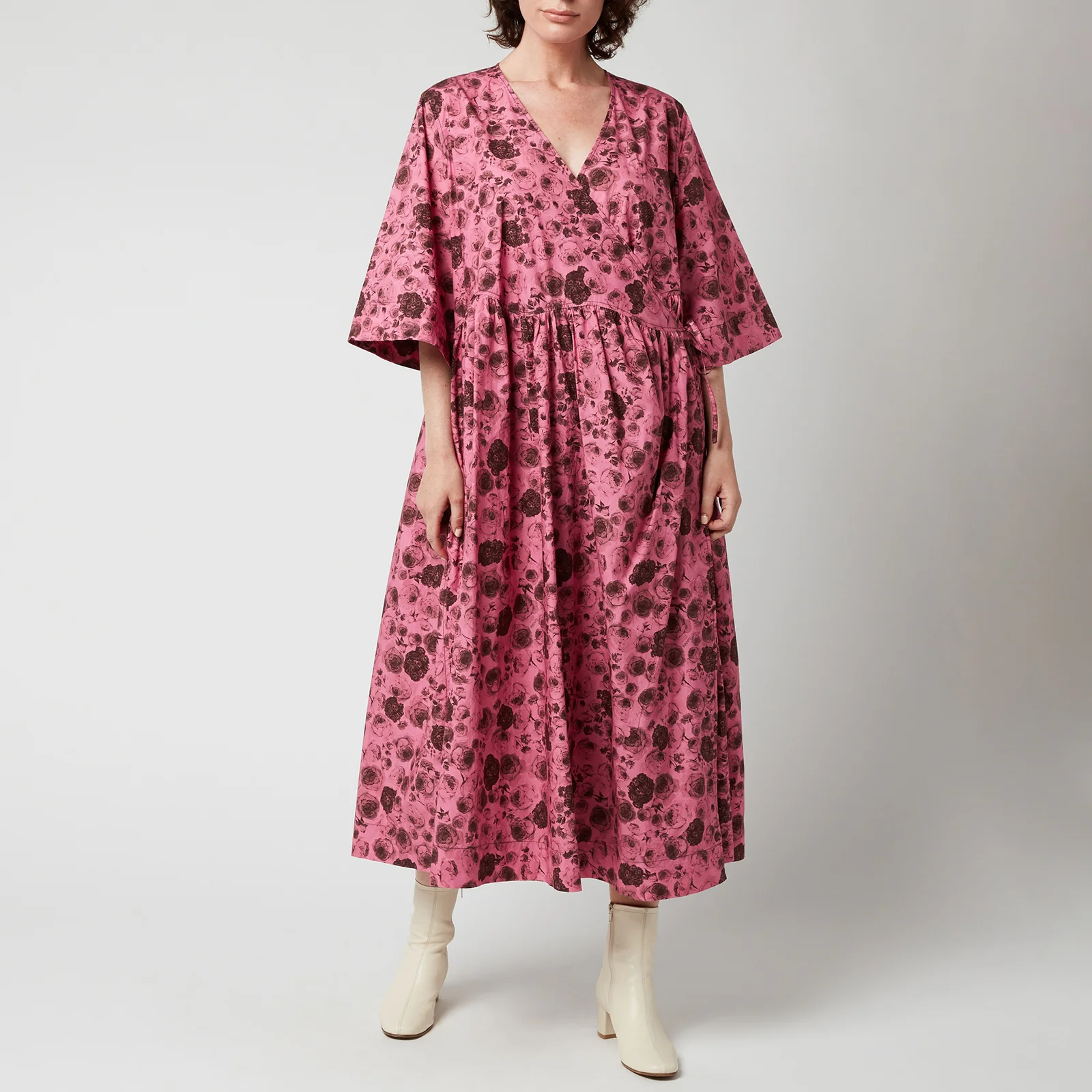 Ganni Women's Printed Cotton Poplin Dress - Shocking Pink Image 1