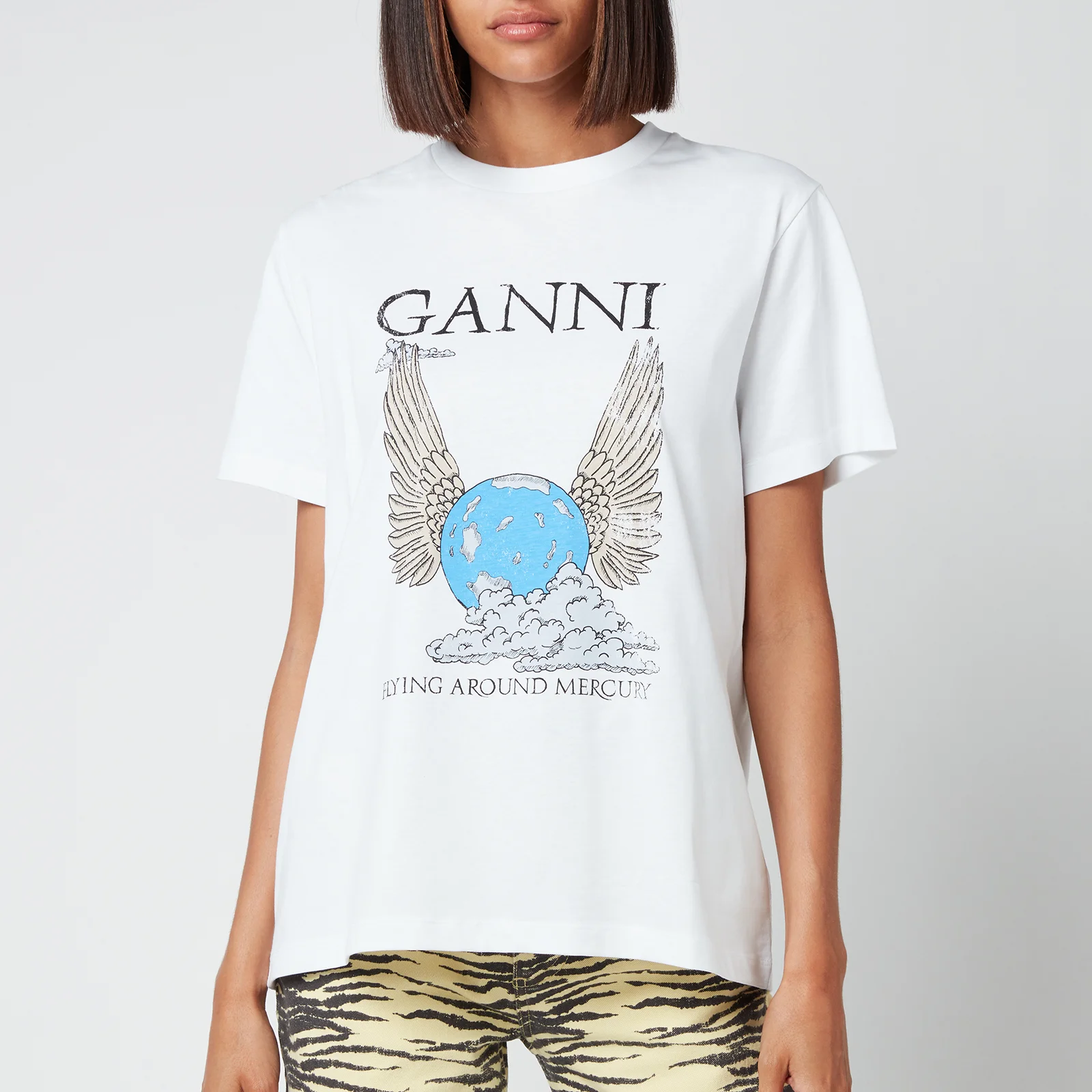 Ganni Women's Flying Around Mercury T-Shirt - Bright White Image 1