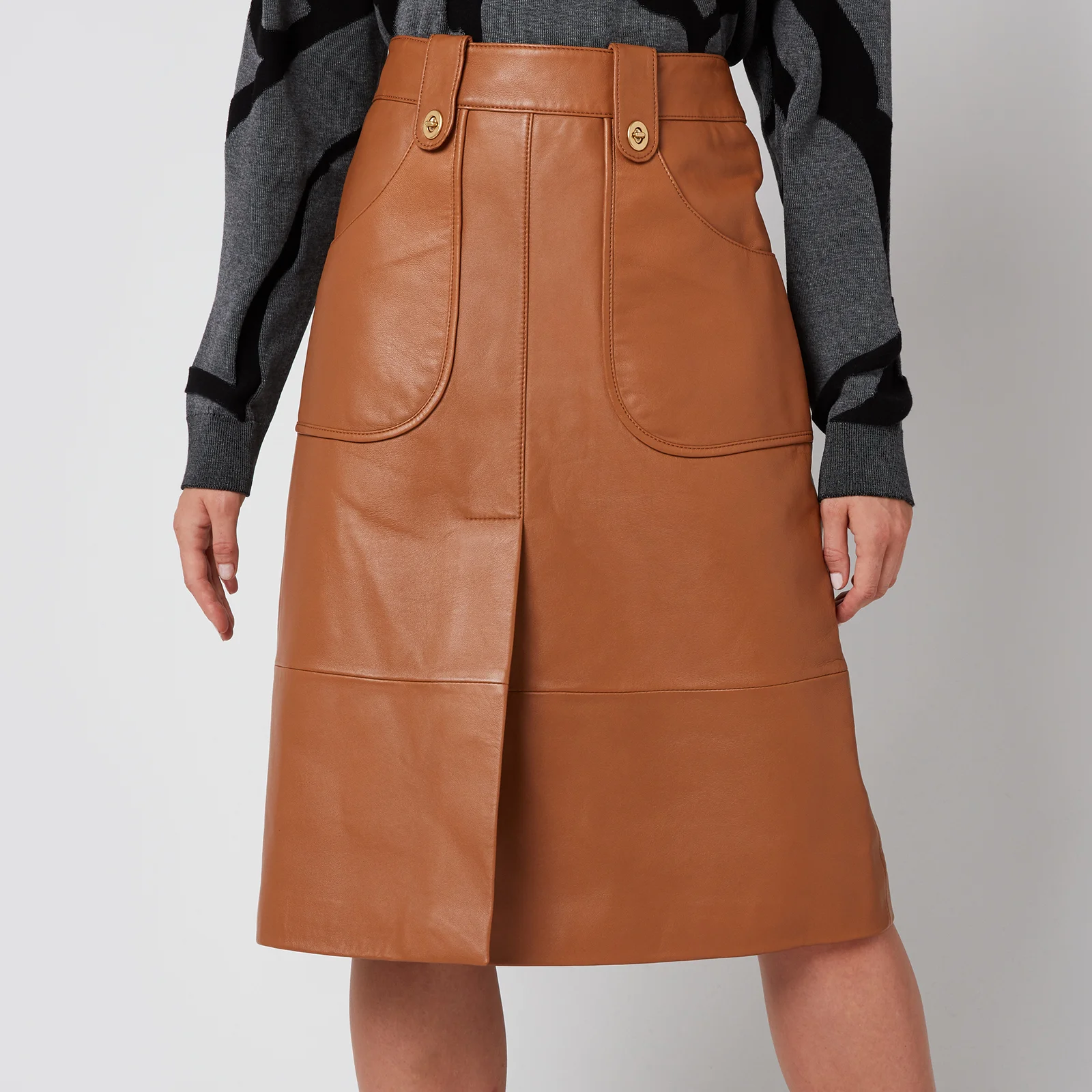 Coach Women's Leather Midi Skirt - Pecan Image 1