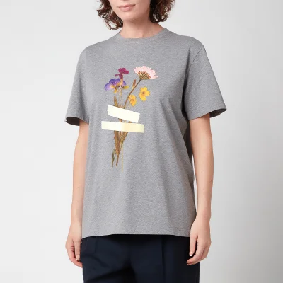 Golden Goose Women's T-Shirt Golden Regular S/S with Flowers - Grey