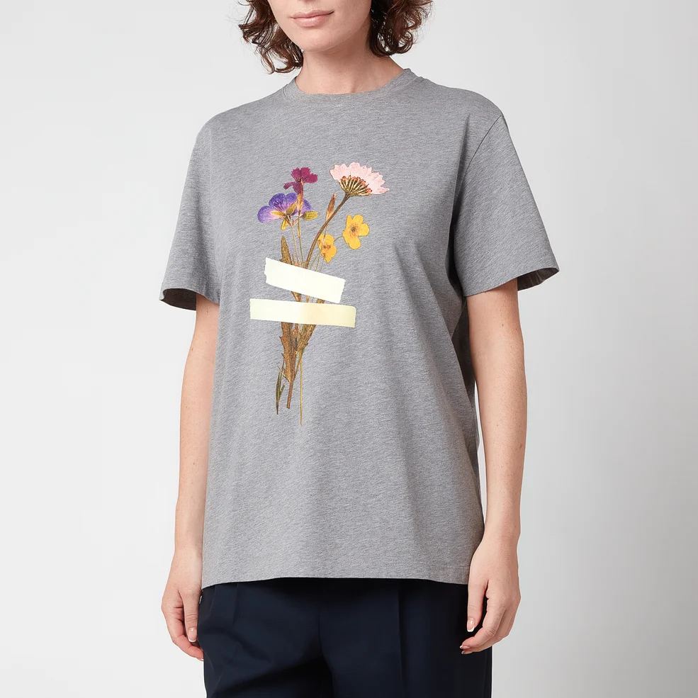 Golden Goose Women's T-Shirt Golden Regular S/S with Flowers - Grey Image 1