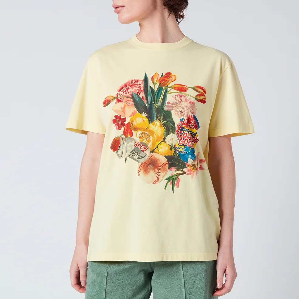 Golden Goose Women's T-Shirt Golden Regular S/S with Flowers - Yellow Image 1