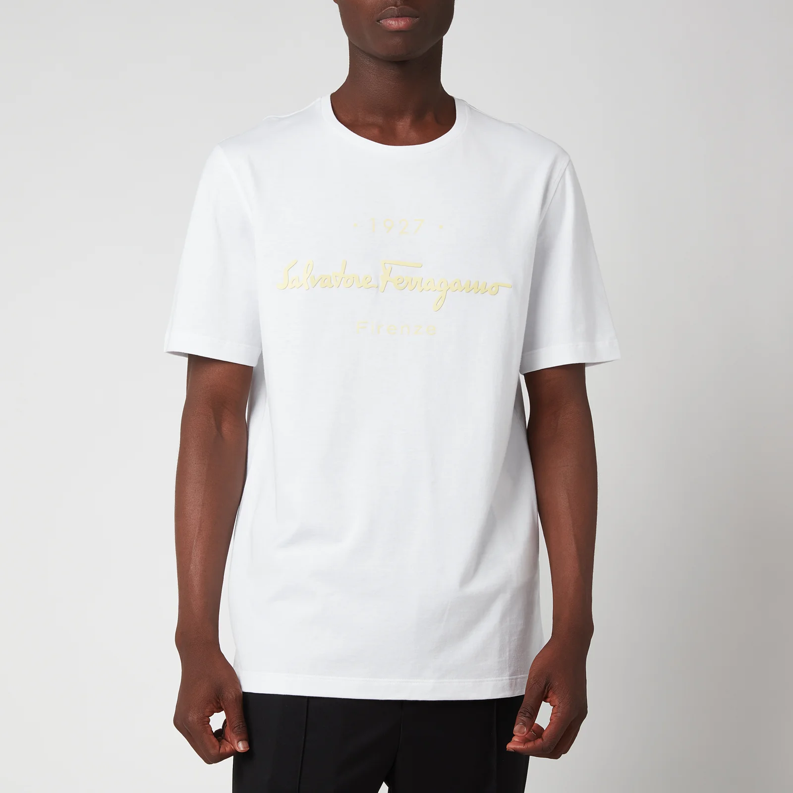 Ferragamo Men's 1927 Signature T-Shirt - White/Yellow Image 1