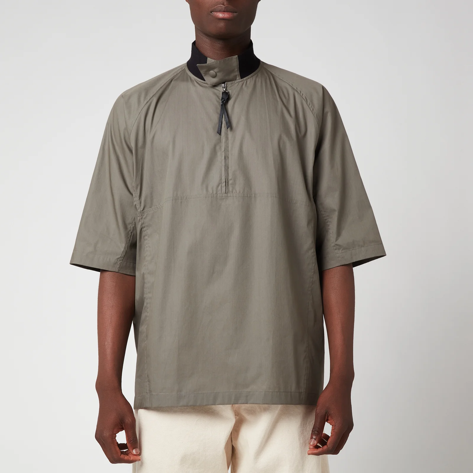 Ferragamo Men's Short Sleeve Zip Shirt - Grey/Brown Image 1
