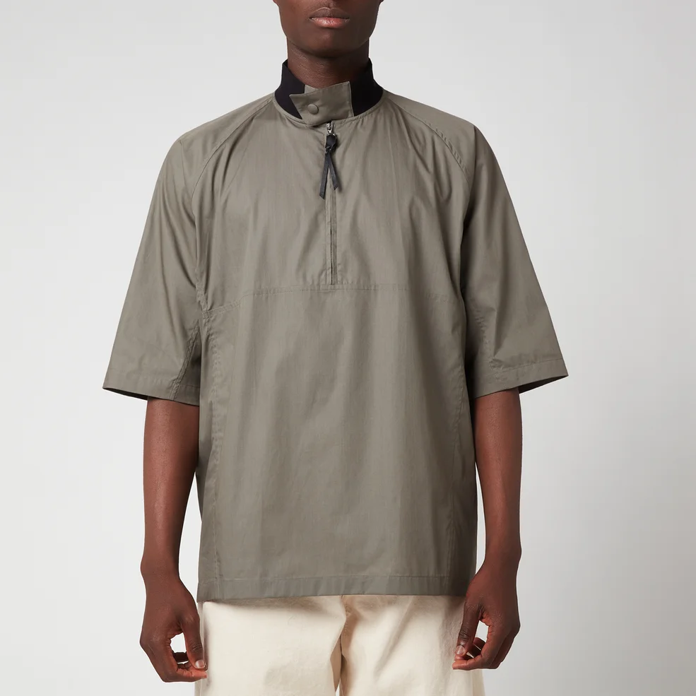 Ferragamo Men's Short Sleeve Zip Shirt - Grey/Brown Image 1