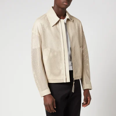 Ferragamo Men's Perforated Leather Jacket - Gull Grey