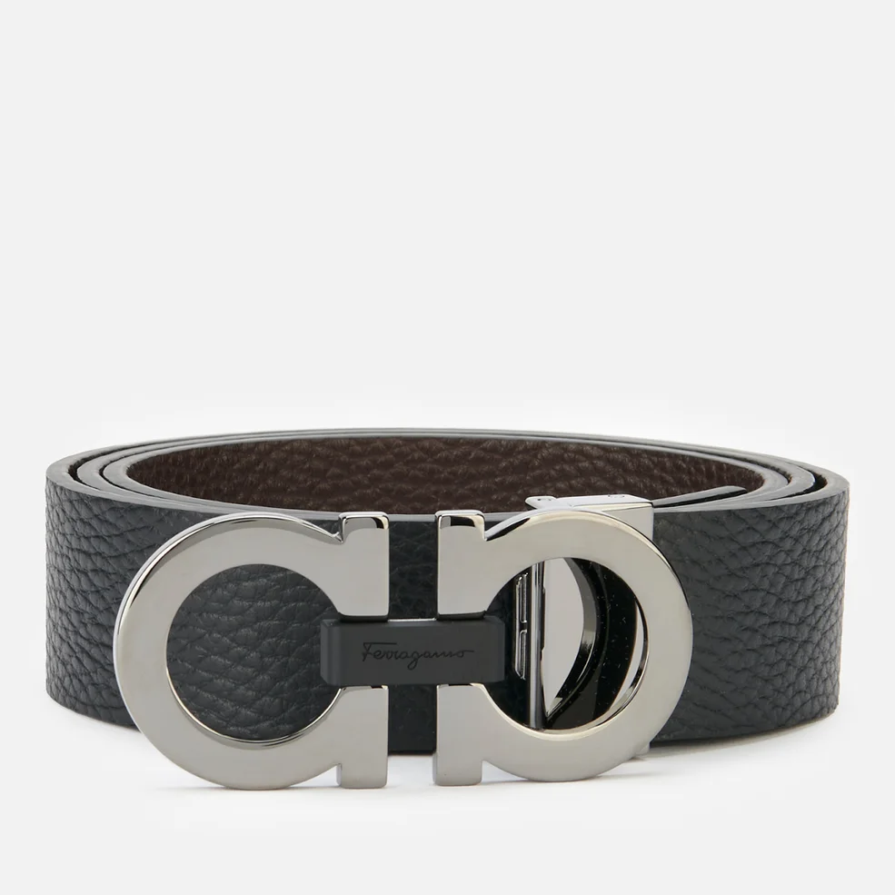 Ferragamo Men's Reversible And Adjustable Gancini Belt - Black/Hickory Image 1