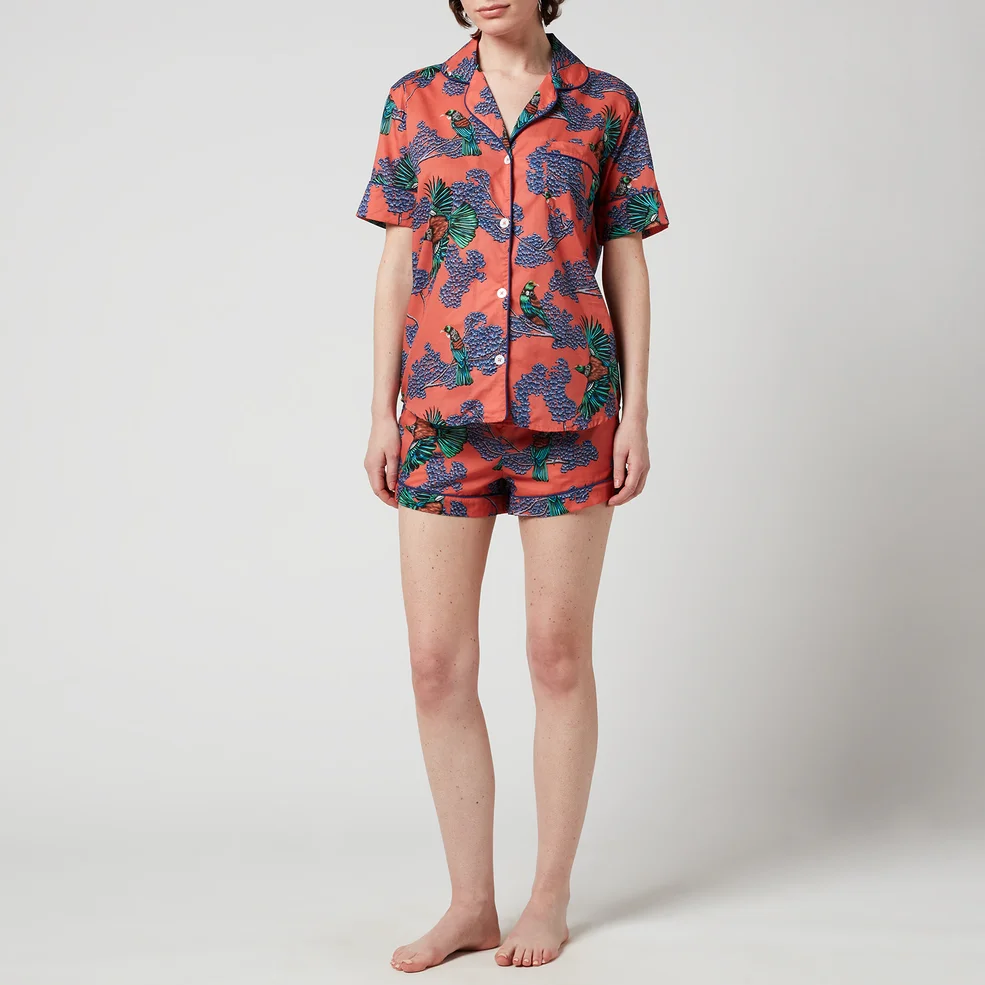 Desmond & Dempsey Women's Passerine Short Sleeve Pyjama Set - Coral Image 1