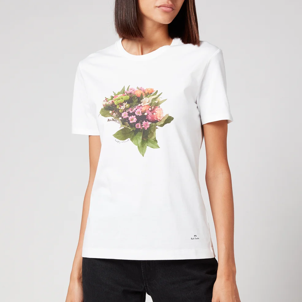 PS Paul Smith Women's Flower Printed T-Shirt - White Image 1